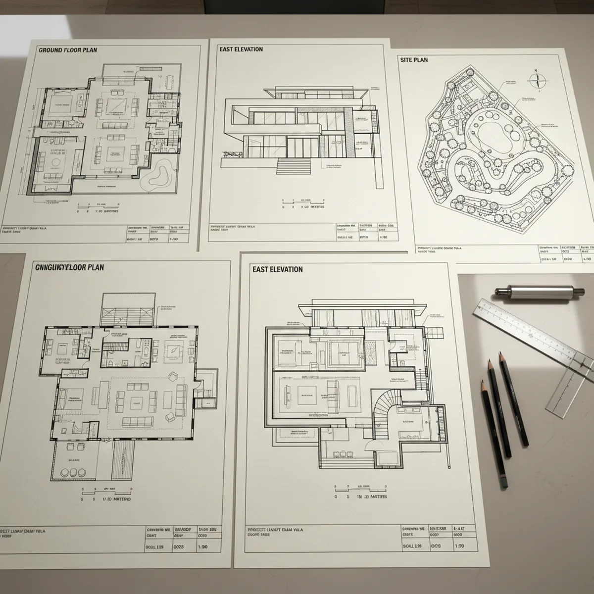 Architectural drawings and approval documents for a Dubai villa