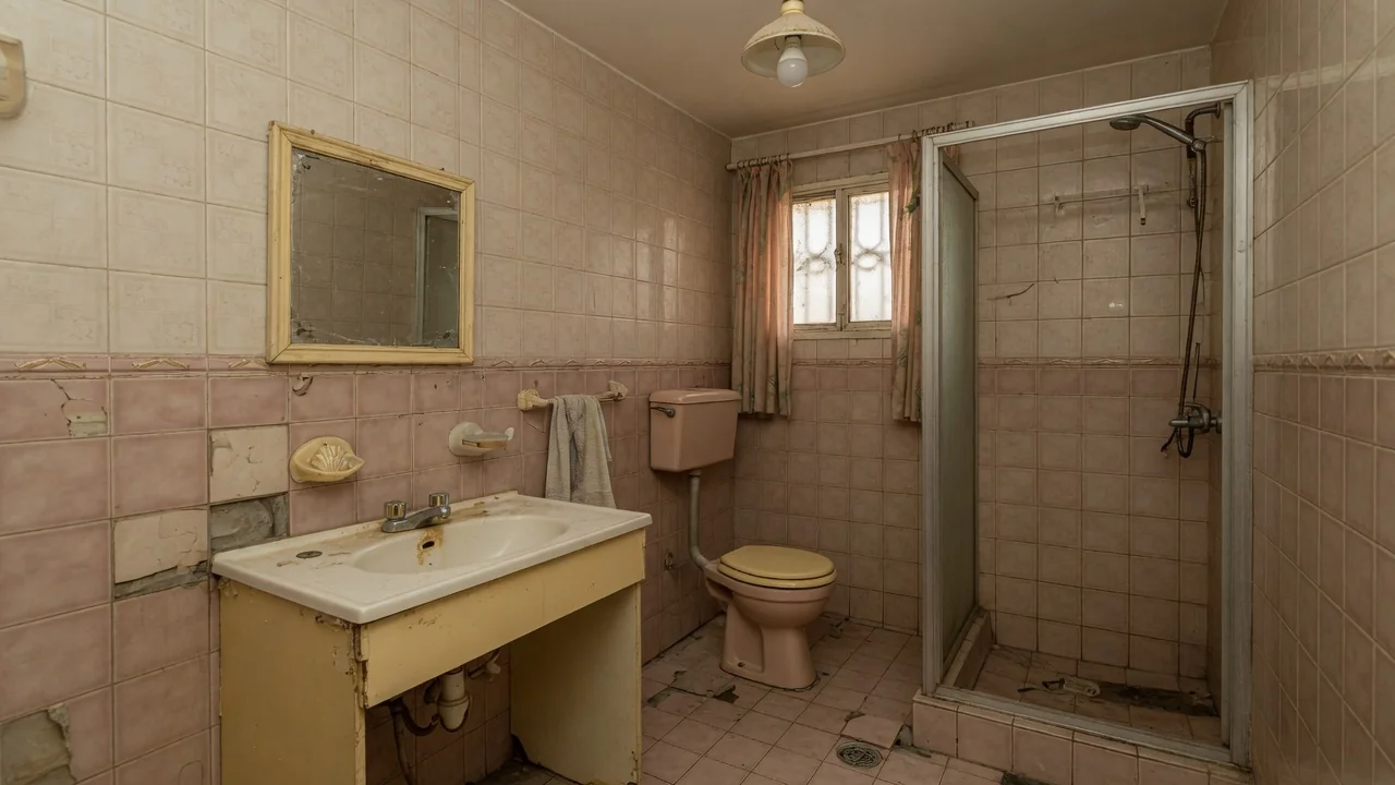 Bathroom before renovation — outdated Dubai villa bathroom