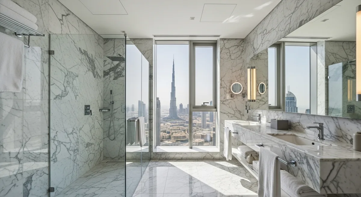 Bathroom downtown dubai — First Unicorn Interiors project, Dubai