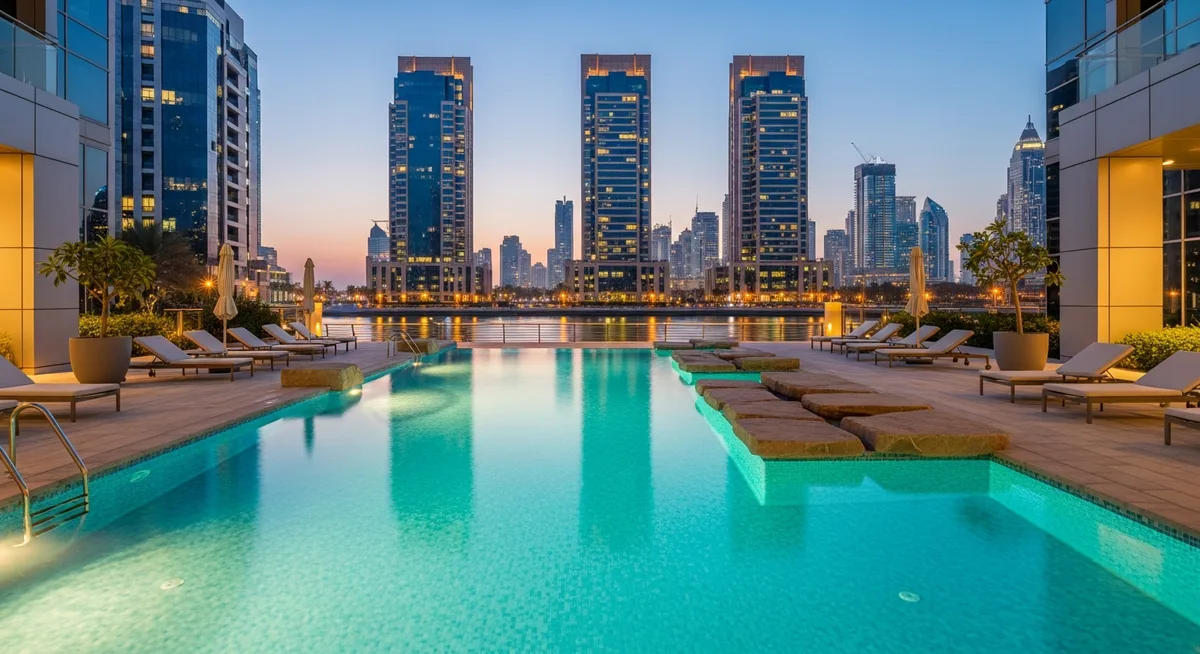 Commercial pool hotel — First Unicorn Interiors project, Dubai