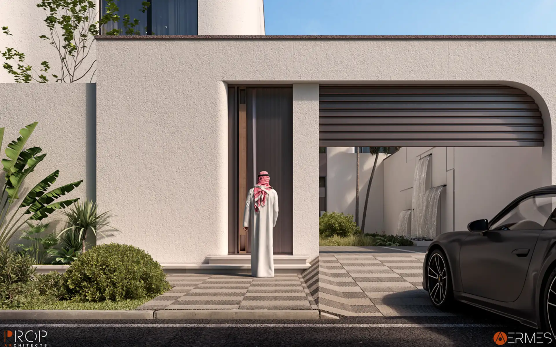 Exterior — Curved Modern Entrance With Ho, Solar installation Dubai