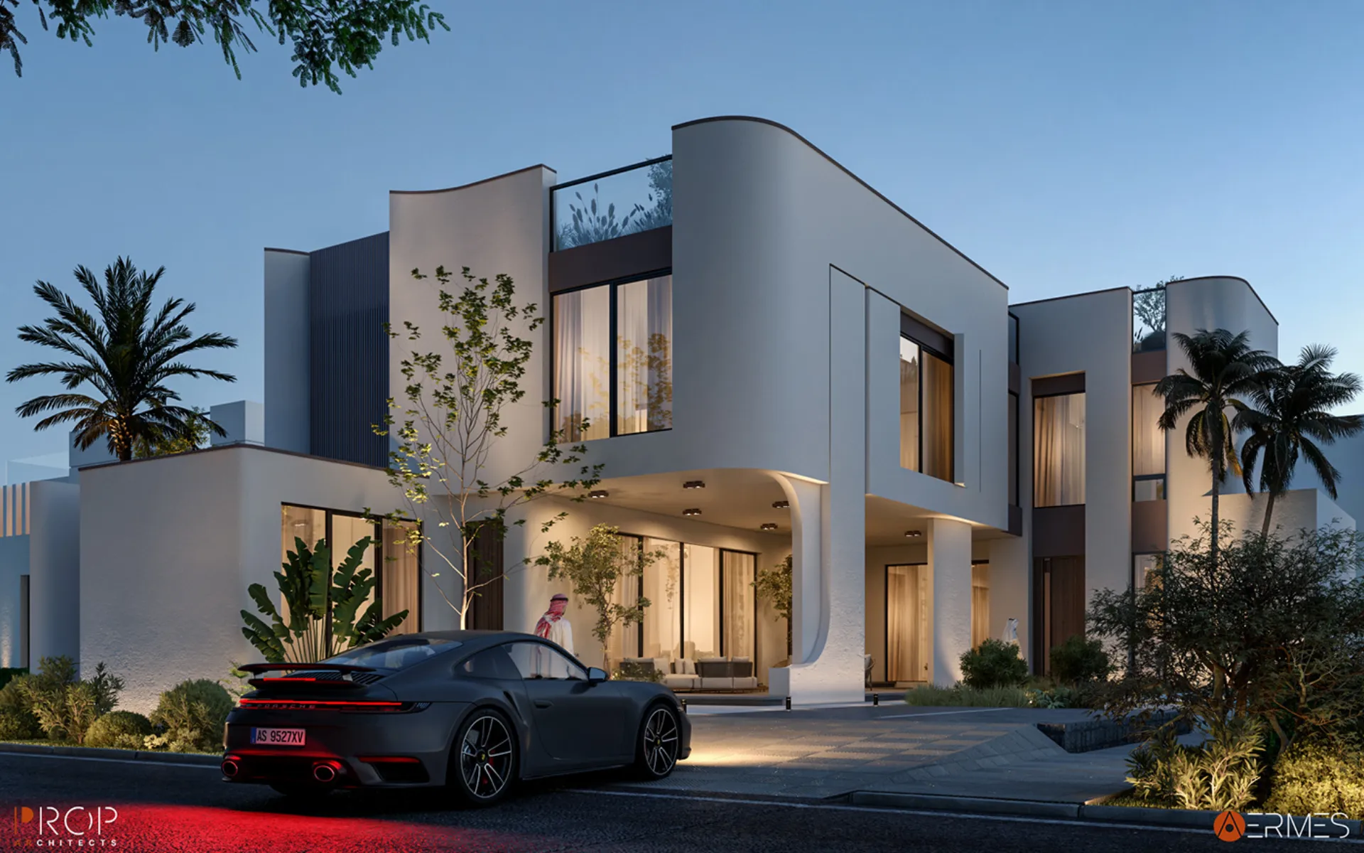 Exterior — Curved Modern Facade, Solar installation Dubai