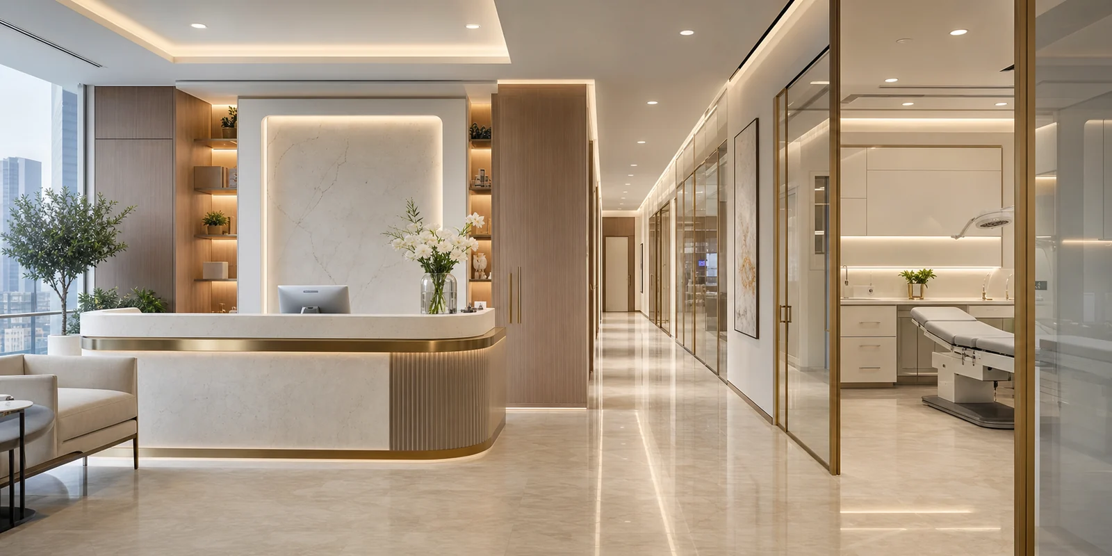 Clinic reception fit-out with treatment corridor