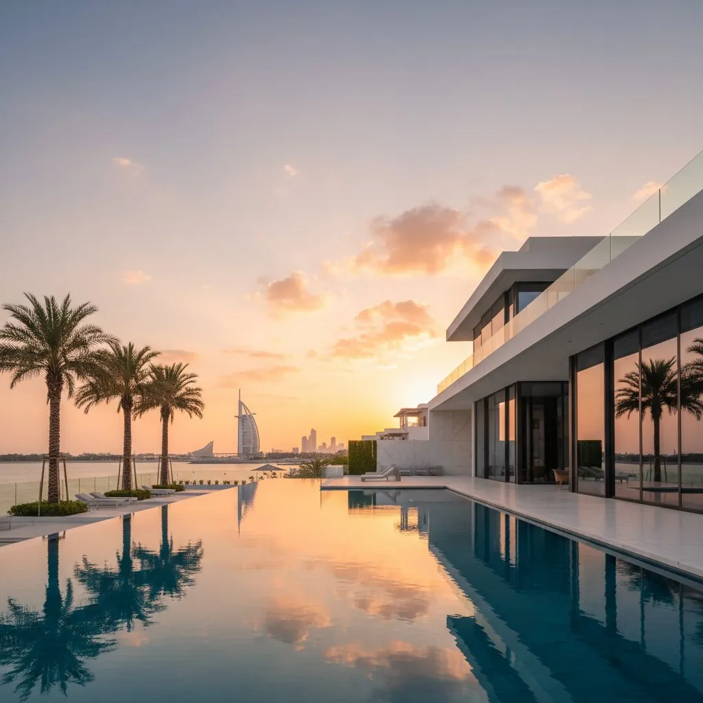 Hero palm jumeirah sunset — First Unicorn Interiors project, Dubai