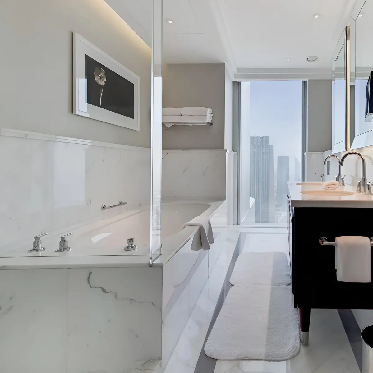 Penthouse bathroom marble — First Unicorn Interiors project, Dubai