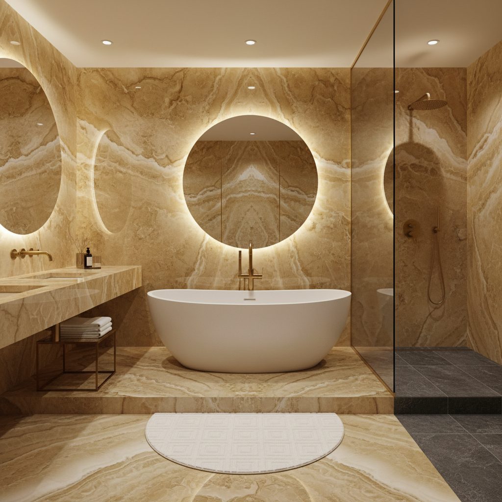 Calacatta marble master bathroom Dubai