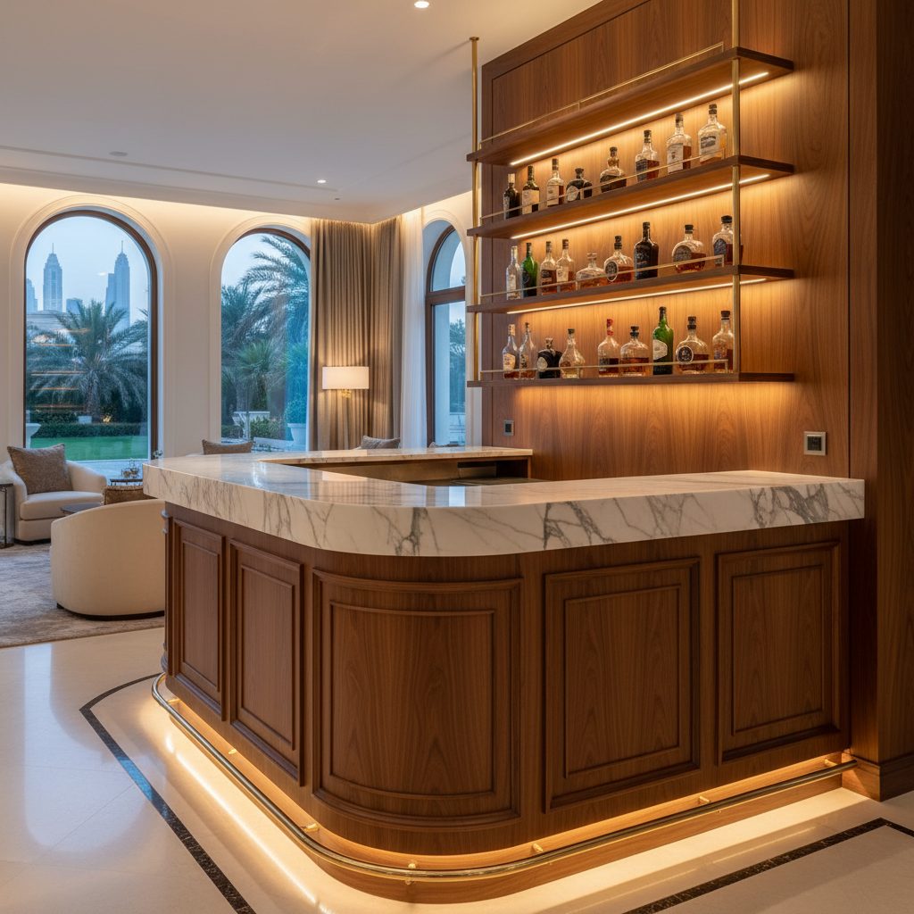 Custom bar joinery Dubai luxury villa