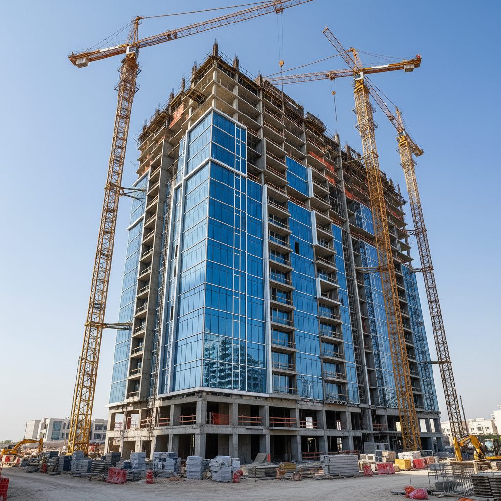 Modern mid rise tower under construction Dubai